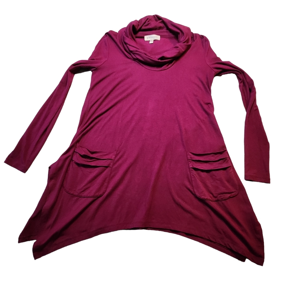 Philosophy Women's Fuschia Long-Sleeve Cowl Neck Tunic w/Pockets Size S G35